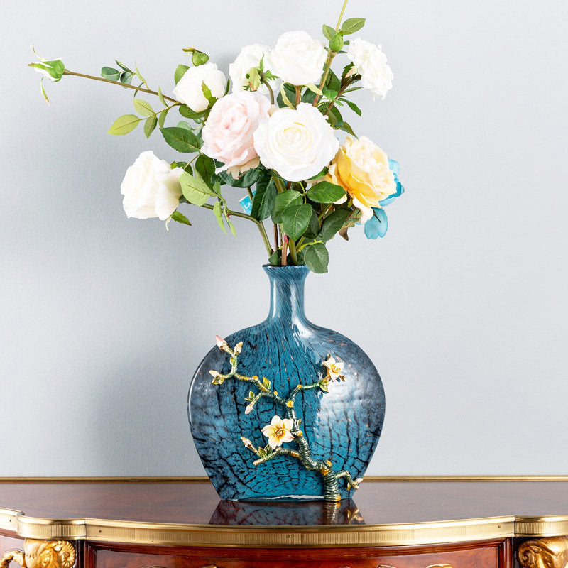 Turquoise Ripple & Golden Blossom Vase
