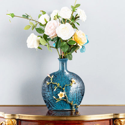 Turquoise Ripple & Golden Blossom Vase
