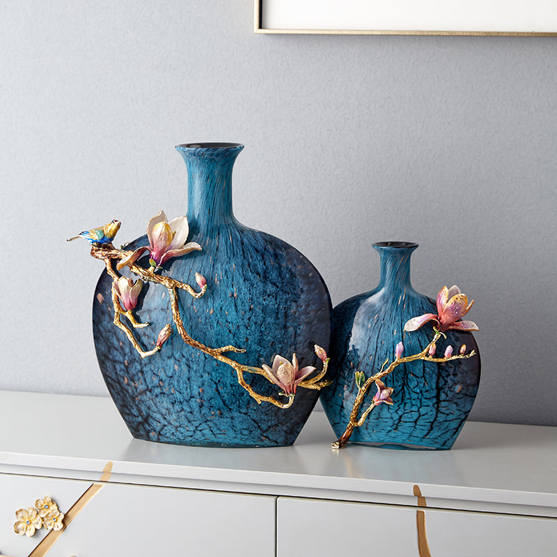 Turquoise Ripple & Golden Blossom Vase