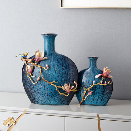 Turquoise Ripple & Golden Blossom Vase