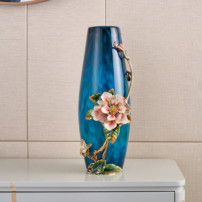Sapphire Night "Jeweled Peony" Art Vase
