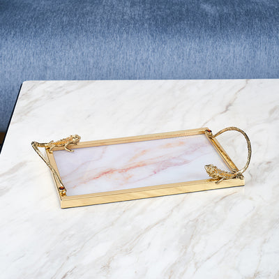 صينية تقديم من الرخام مزينة برسومات وزغة مذهبة