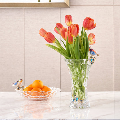 مزهرية طائر مغرد مزينة ببلورات متجمدة وجواهر