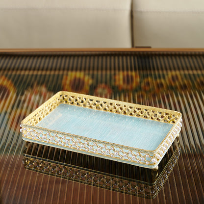 Azure Pearl Filigree Rectangular Tray
