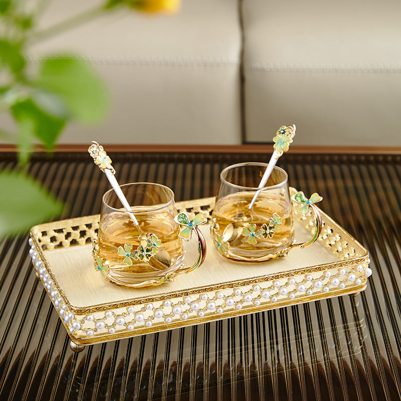 Champagne Pearl Filigree Rectangular Tray