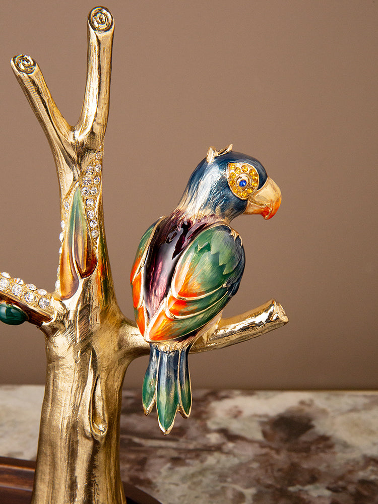 صينية تقديم الطعام المطلية بالذهب على شكل ببغاء استوائي