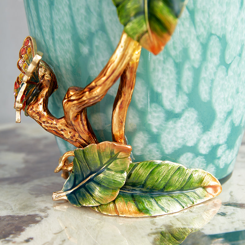 Emerald Mist "Jeweled Camellia" Art Vase