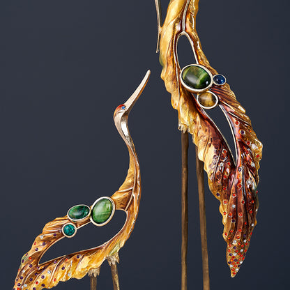 Stately Golden Crane "Zen Harmony" Sculptures