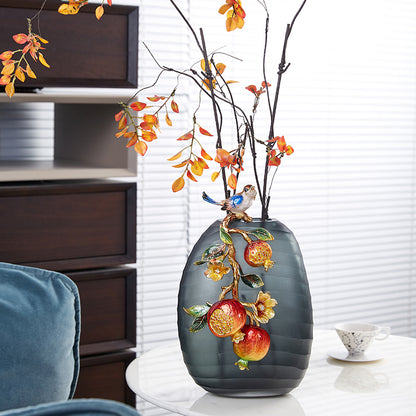Charcoal Frost "Golden Pomegranate" Artisan Vase