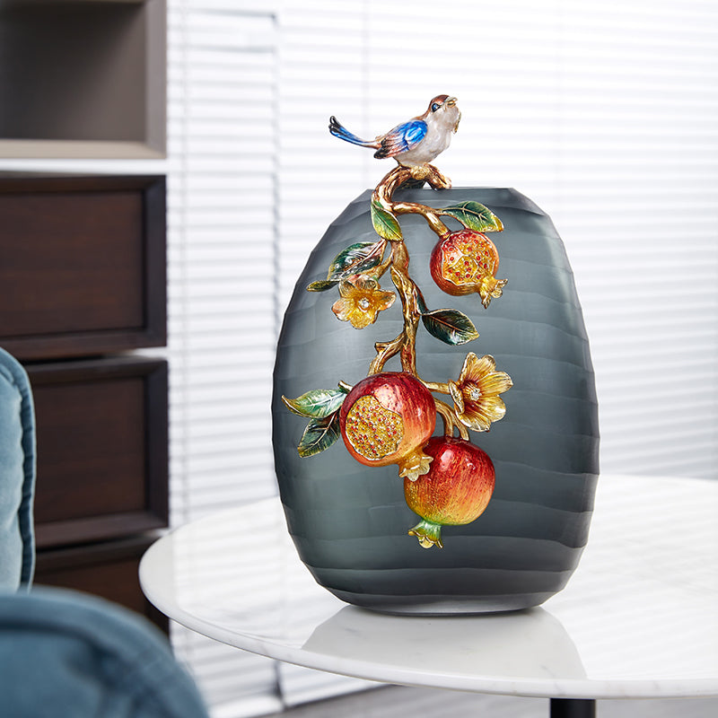 Charcoal Frost "Golden Pomegranate" Artisan Vase