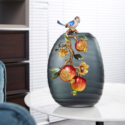 Charcoal Frost "Golden Pomegranate" Artisan Vase