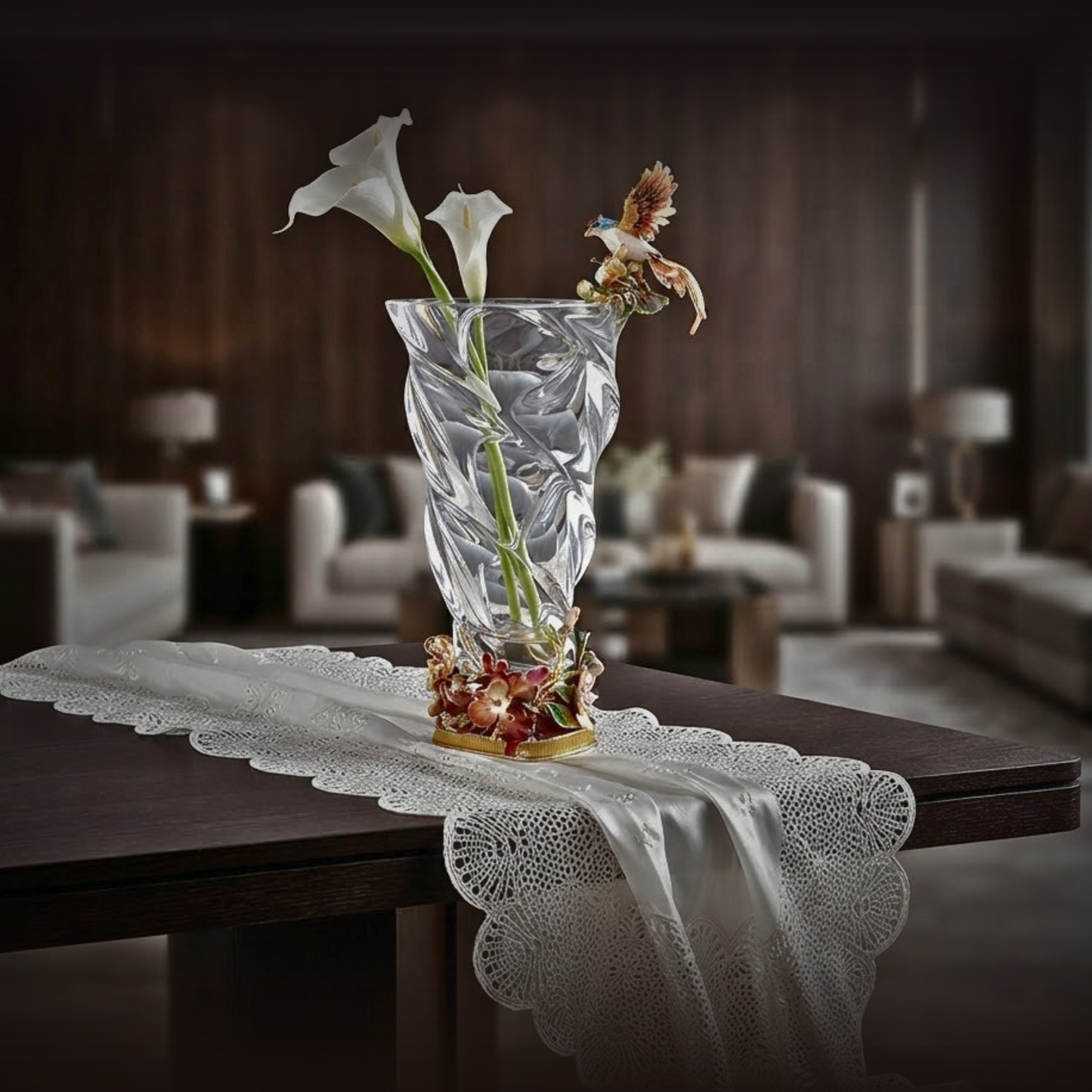 Crystalline Spiral & Orchid Songbird Vase