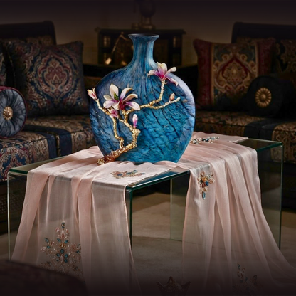 Turquoise Ripple & Golden Blossom Vase