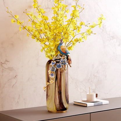 Majestic Peacock Glass Vase