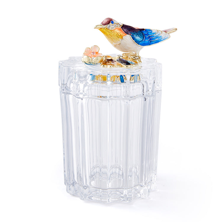 صندوق تذكاري من الكريستال متعدد الأوجه بلون طائر العندليب الأزرق