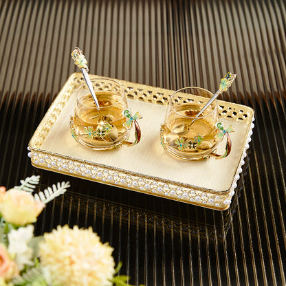 Champagne Pearl Filigree Rectangular Tray
