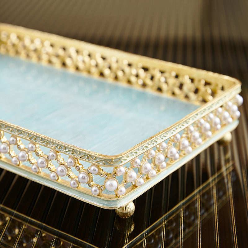 Azure Pearl Filigree Rectangular Tray