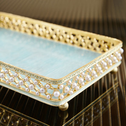 Azure Pearl Filigree Rectangular Tray