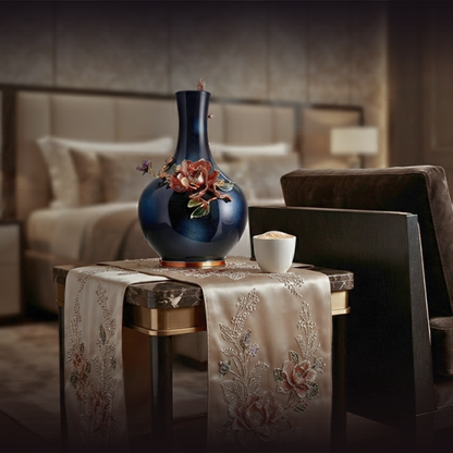 Midnight Azure "Crimson Lotus" Art Vase