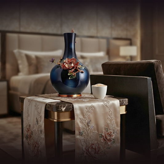 Midnight Azure "Crimson Lotus" Art Vase