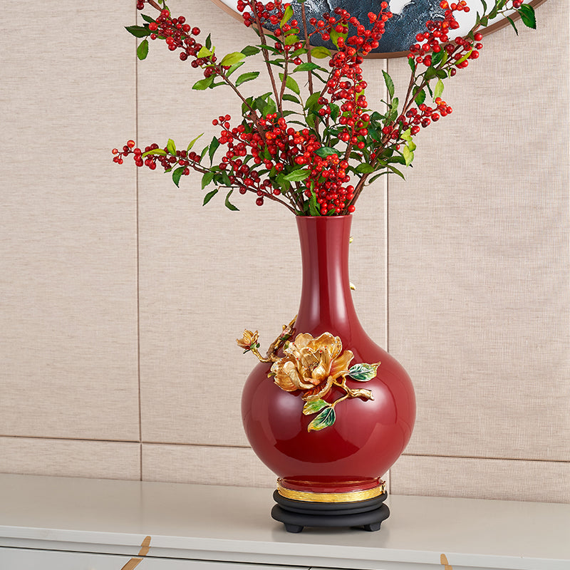 مزهرية إمبريال كريمزون "النرجس الذهبي" الكبيرة