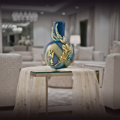 Imperial Azure "Peacock Plume" Jeweled Vase