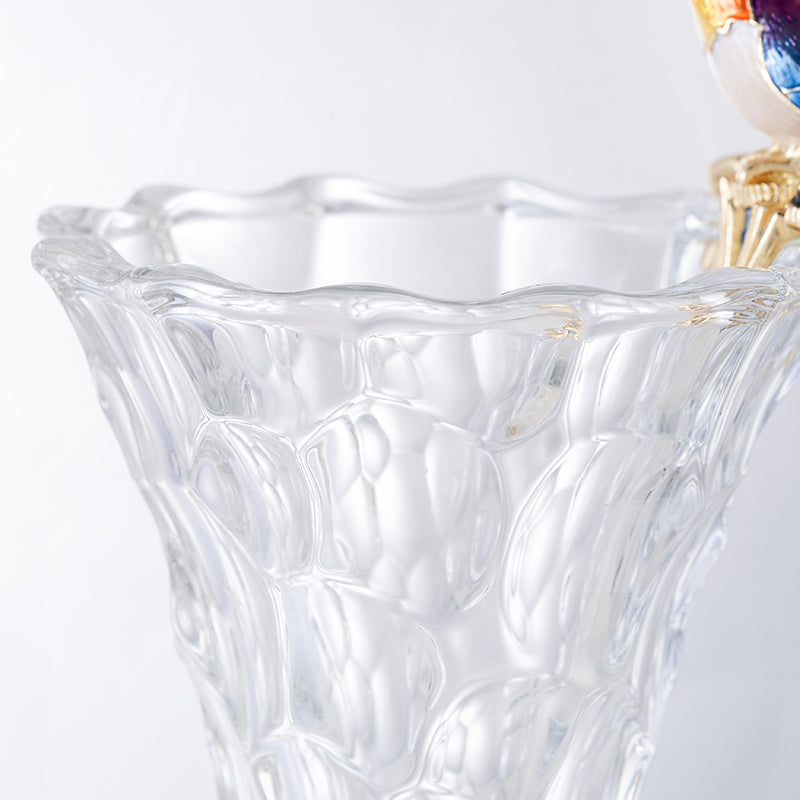 مزهرية طائر مغرد مزينة ببلورات متجمدة وجواهر