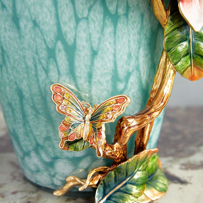 Emerald Mist "Jeweled Camellia" Art Vase