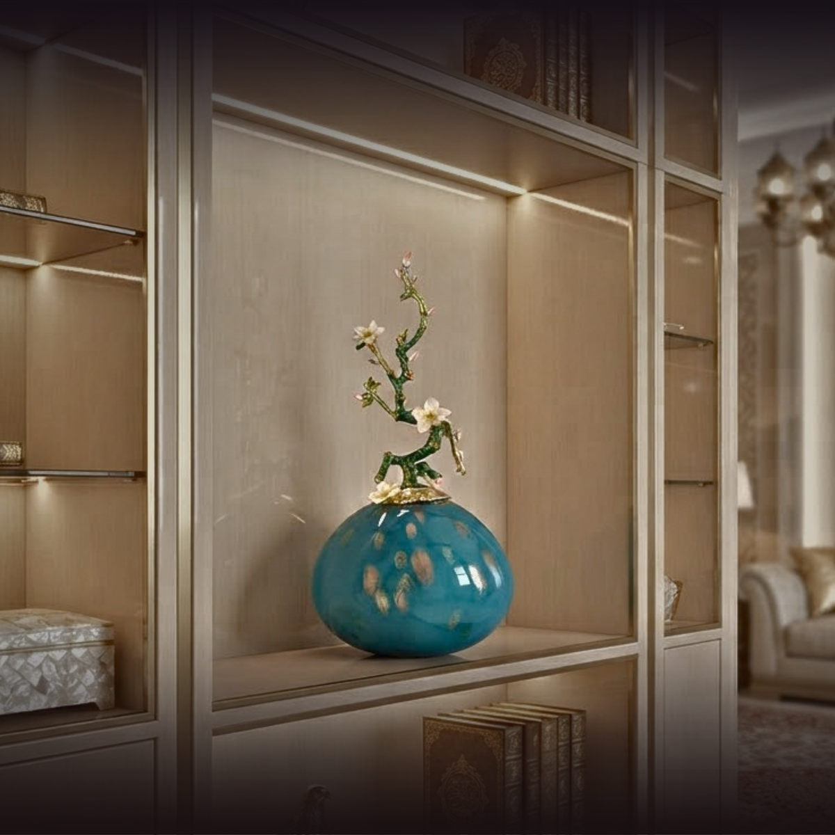Azure Radiance "Blossom Branch" Glass Vase