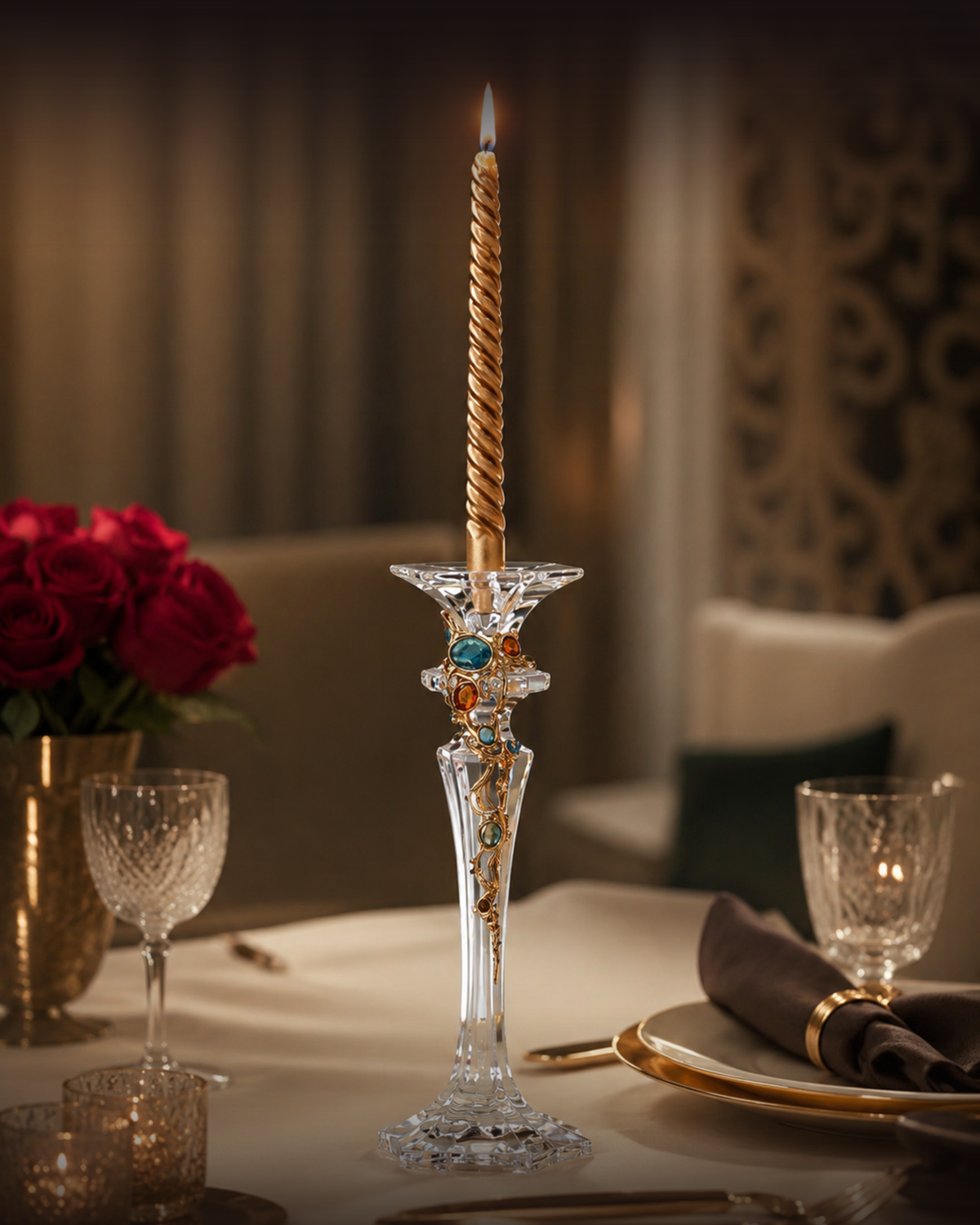 Azure & Amber Jeweled Crystal Spire