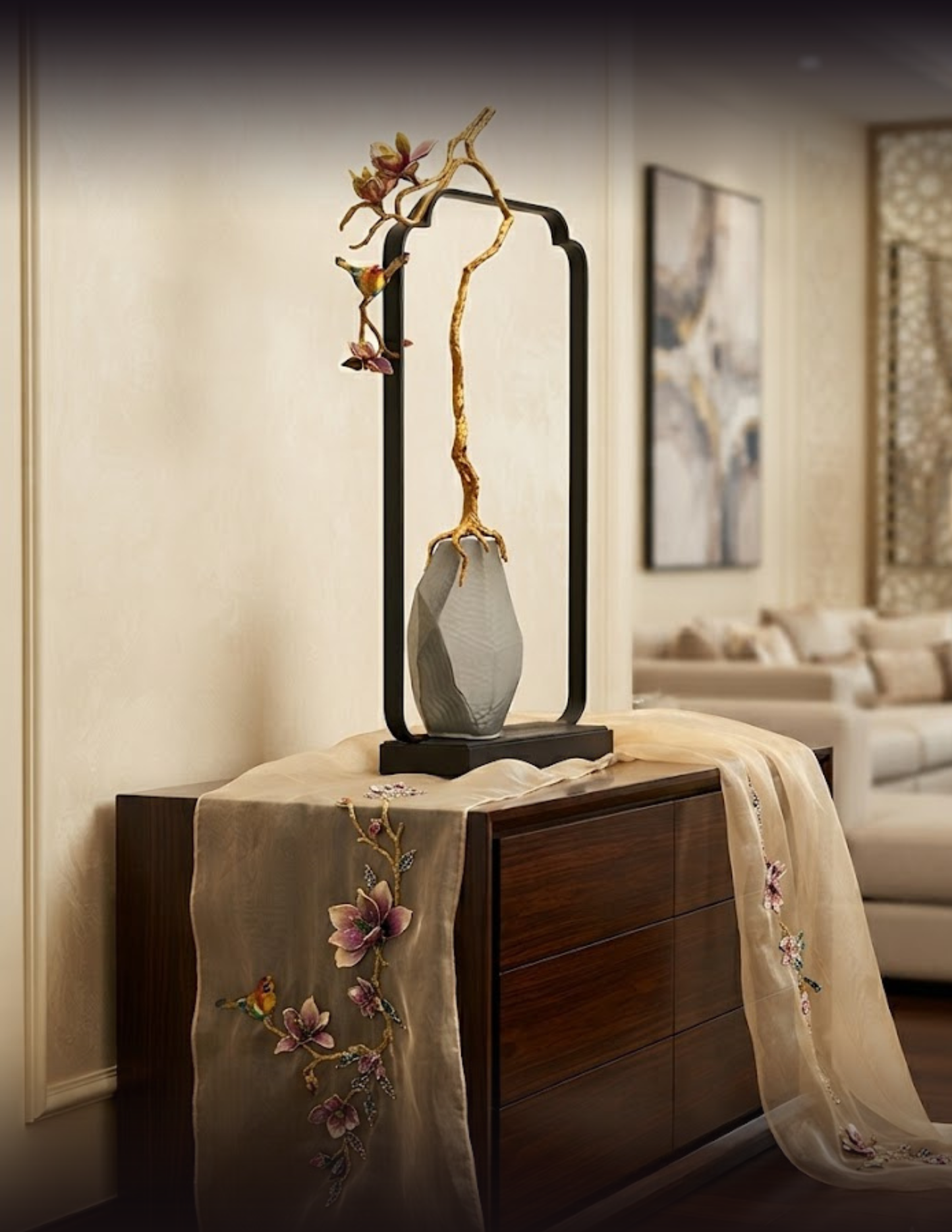 Zen Harmony Framed Songbird Sculpture