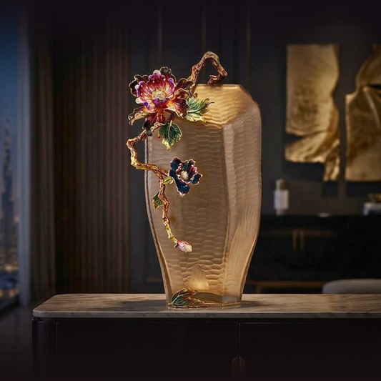 Charcoal Frost "Magnolia & Songbird" Artisan Vase