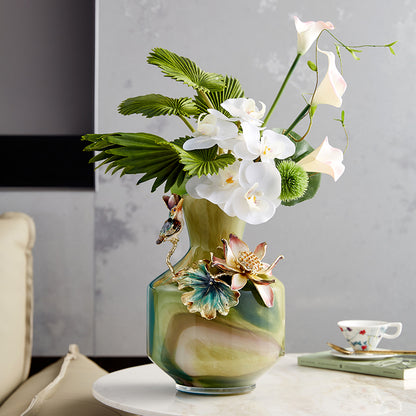 Verdant Mist "Lotus & Kingfisher" Art Vase