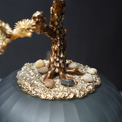 Golden Pine Bonsai Frosted Glass Sculpture
