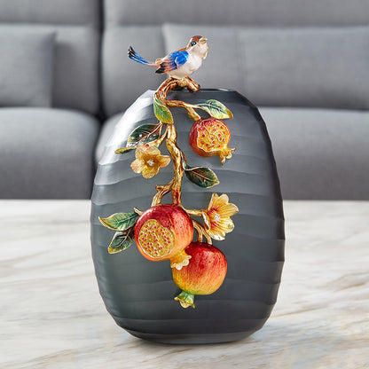 Charcoal Frost "Golden Pomegranate" Artisan Vase