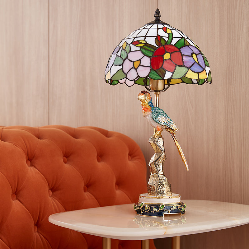 Imperial Parrot Tiffany Art Glass Lamp