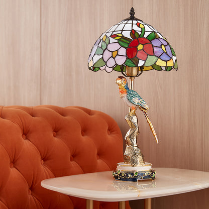 Imperial Parrot Tiffany Art Glass Lamp