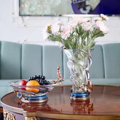 Celestial Spiral & Songbird Crystal Vase