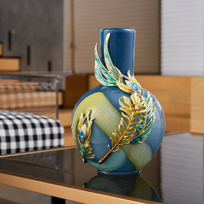 Imperial Azure "Peacock Plume" Jeweled Vase