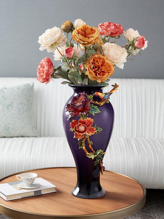 Imperial Amethyst "Peony & Songbird" Vase
