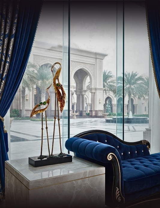 Stately Golden Crane "Zen Harmony" Sculptures