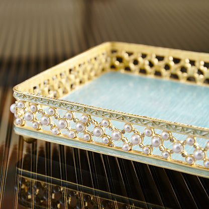 Azure Pearl Filigree Rectangular Tray