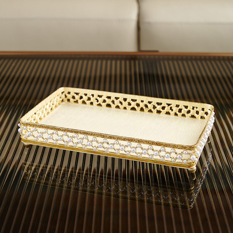 Champagne Pearl Filigree Rectangular Tray