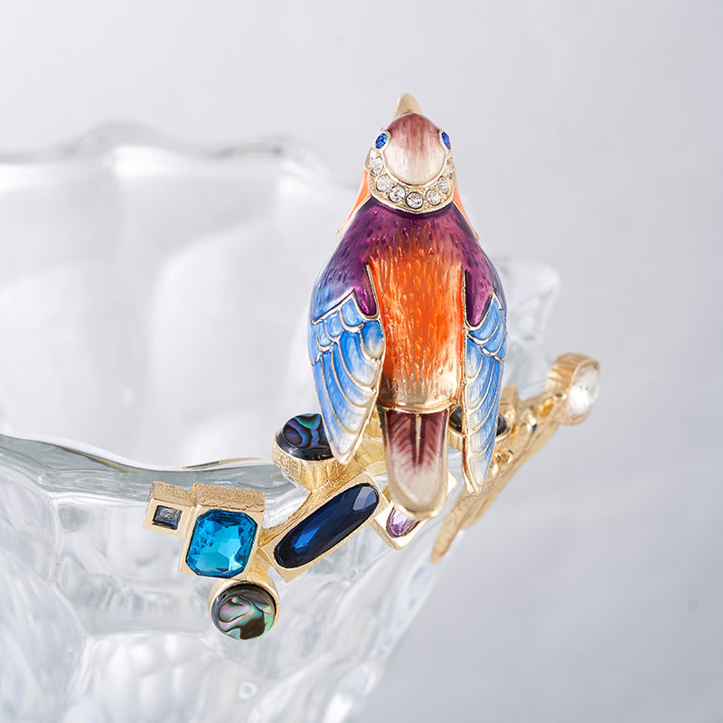 مزهرية طائر مغرد مزينة ببلورات متجمدة وجواهر