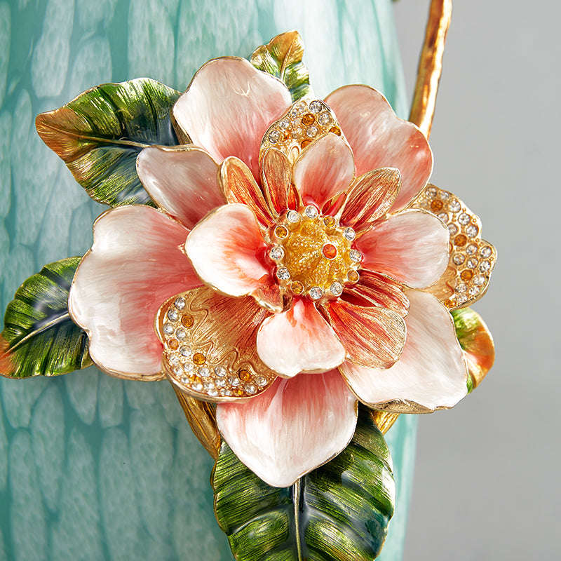 Emerald Mist "Jeweled Camellia" Art Vase