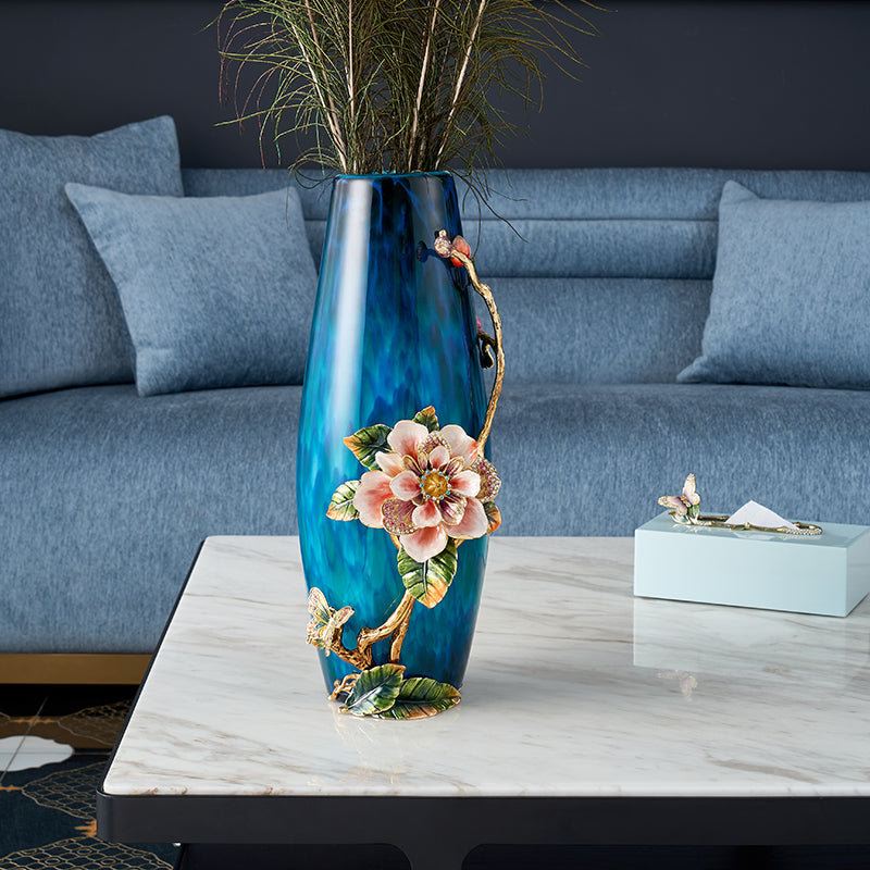 Sapphire Night "Jeweled Peony" Art Vase