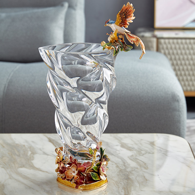 Crystalline Spiral & Orchid Songbird Vase