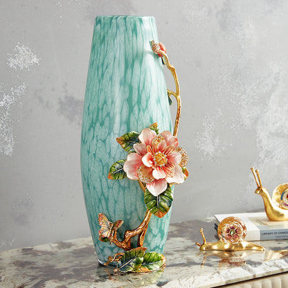 Emerald Mist "Jeweled Camellia" Art Vase