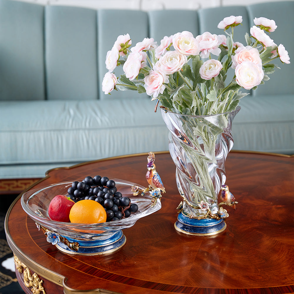 Celestial Spiral & Songbird Crystal Vase