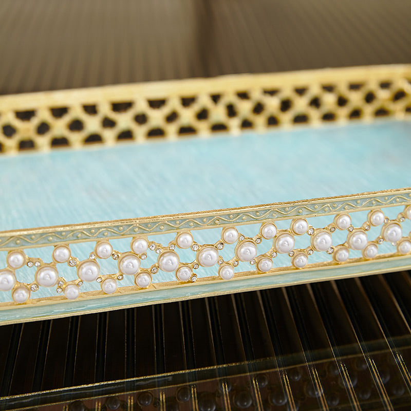 Azure Pearl Filigree Rectangular Tray